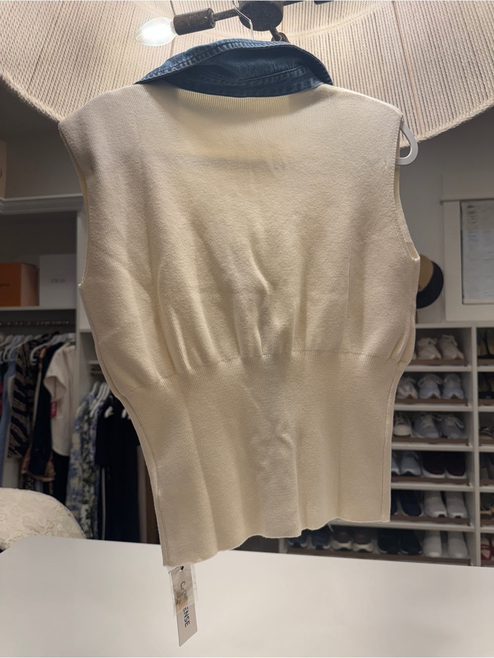 Commense Cream Knit Vest with Blue Denim Trim - Picture 7 of 14